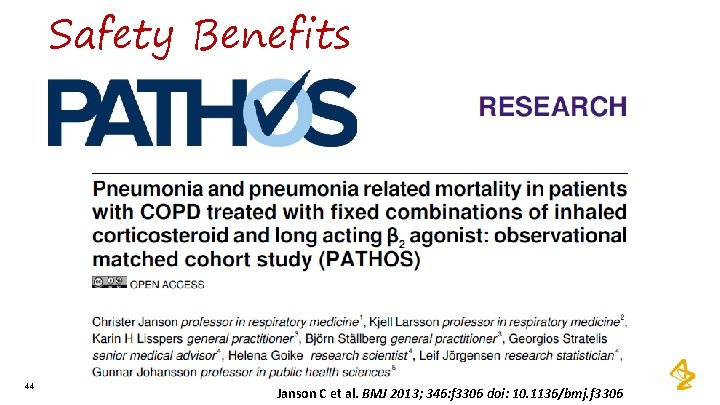 Safety Benefits 44 Janson C et al. BMJ 2013; 346: f 3306 doi: 10.