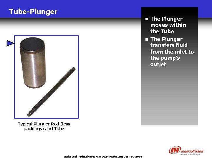 Tube-Plunger n n Typical Plunger Rod (less packings) and Tube Industrial Technologies -Process- Marketing