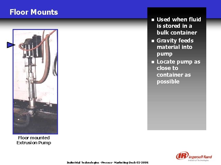 Floor Mounts n n n Floor mounted Extrusion Pump Industrial Technologies -Process- Marketing Desk