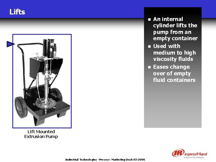 Lifts n n n Lift Mounted Extrusion Pump Industrial Technologies -Process- Marketing Desk 02