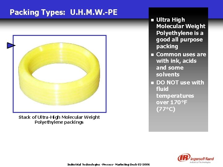 Packing Types: U. H. M. W. -PE n n n Stack of Ultra-High Molecular