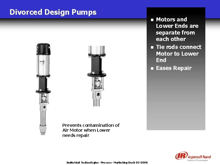 Divorced Design Pumps n n n Prevents contamination of Air Motor when Lower needs