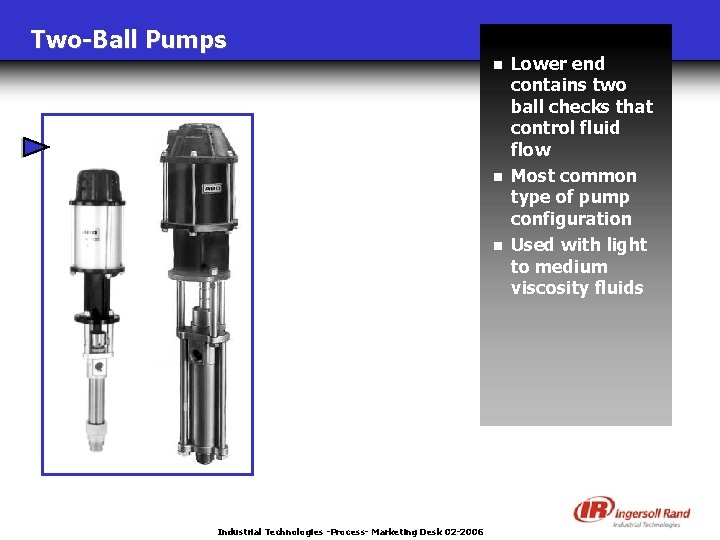 Two-Ball Pumps n n n Industrial Technologies -Process- Marketing Desk 02 -2006 Lower end