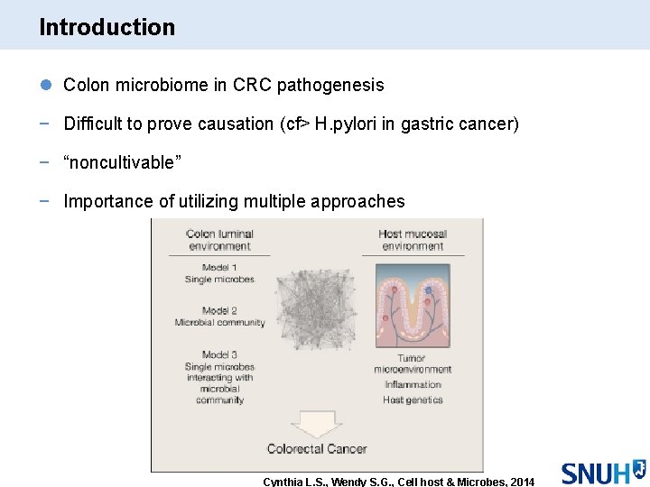 Introduction l Colon microbiome in CRC pathogenesis − Difficult to prove causation (cf> H.