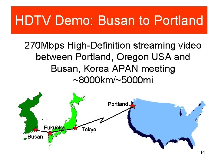 HDTV Demo: Busan to Portland 270 Mbps High-Definition streaming video between Portland, Oregon USA