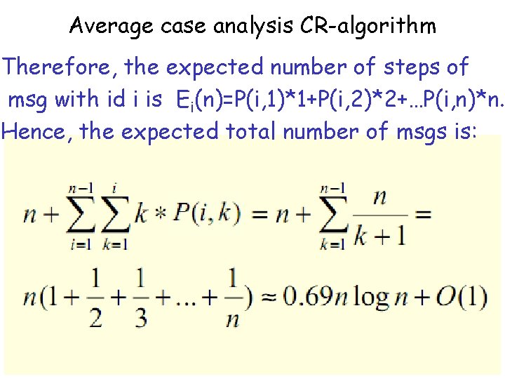 Average case analysis CR-algorithm Therefore, the expected number of steps of msg with id