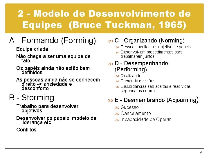 2 - Modelo de Desenvolvimento de Equipes (Bruce Tuckman, 1965) A - Formando (Forming)