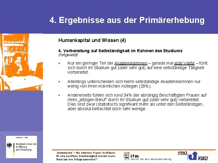 4. Ergebnisse aus der Primärerhebung Humankapital und Wissen (4) 4. Vorbereitung auf Selbständigkeit im