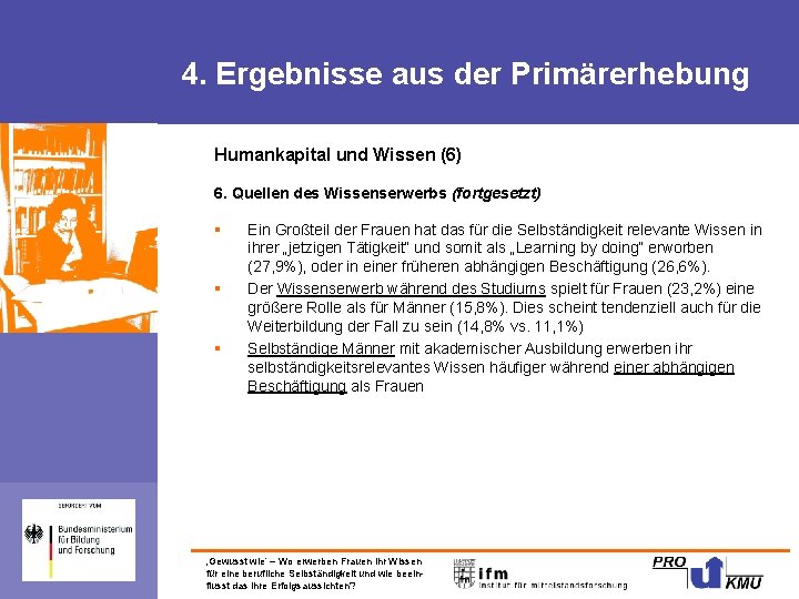 4. Ergebnisse aus der Primärerhebung Humankapital und Wissen (6) 6. Quellen des Wissenserwerbs (fortgesetzt)