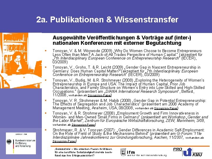 2 a. Publikationen & Wissenstransfer Ausgewählte Veröffentlichungen & Vorträge auf (inter-) nationalen Konferenzen mit