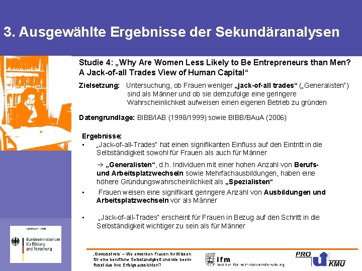 3. Ausgewählte Ergebnisse der Sekundäranalysen Studie 4: „Why Are Women Less Likely to Be
