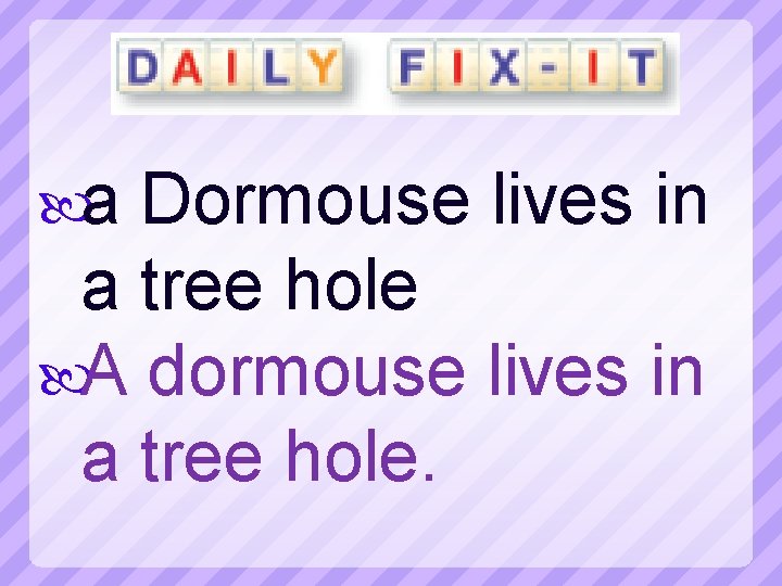  a Dormouse lives in a tree hole A dormouse lives in a tree