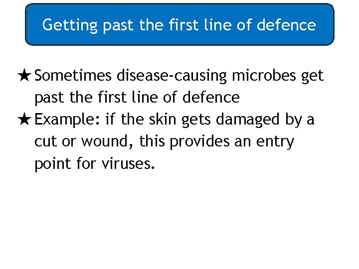 Getting past the first line of defence ★ Sometimes disease-causing microbes get past the