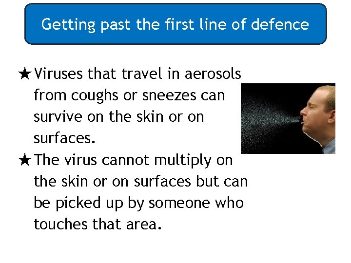 Getting past the first line of defence ★Viruses that travel in aerosols from coughs