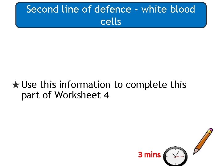 Second line of defence - white blood cells ★ Use this information to complete