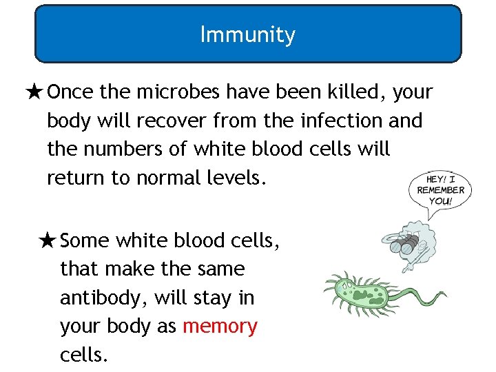 Immunity ★Once the microbes have been killed, your body will recover from the infection