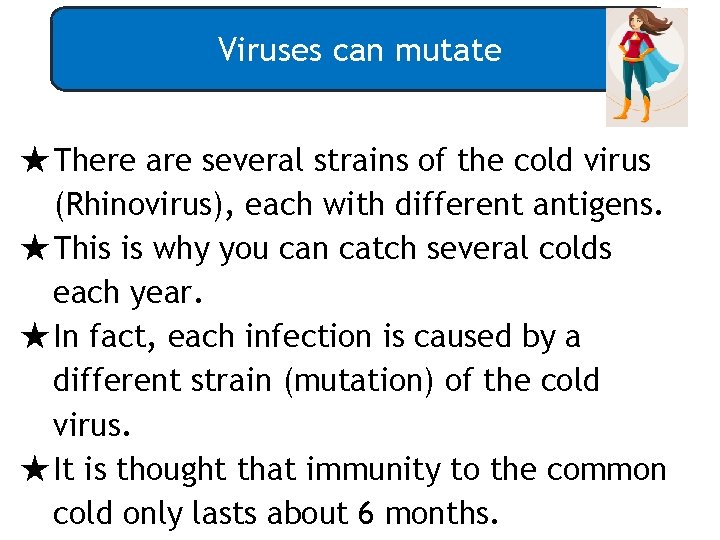 Viruses can mutate ★There are several strains of the cold virus (Rhinovirus), each with