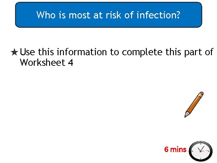 Who is most at risk of infection? ★ Use this information to complete this