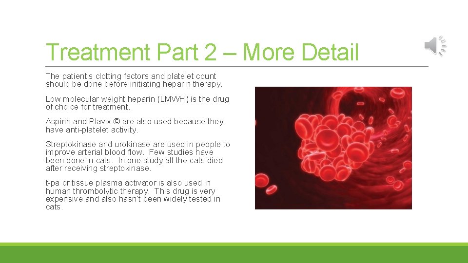 Treatment Part 2 – More Detail The patient’s clotting factors and platelet count should