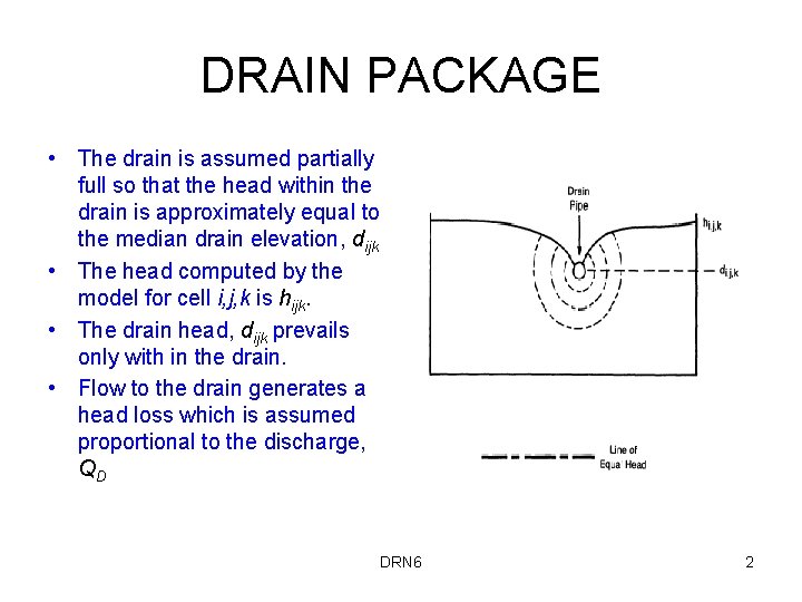 DRAIN PACKAGE • The drain is assumed partially full so that the head within