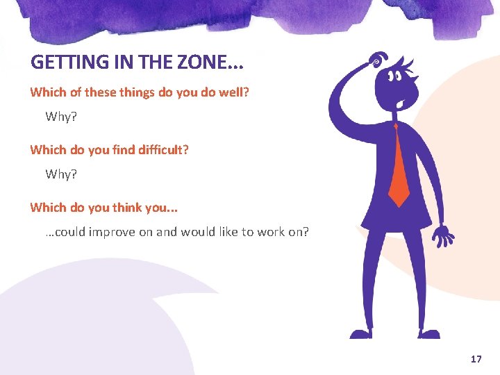 GETTING IN THE ZONE. . . Which of these things do you do well?