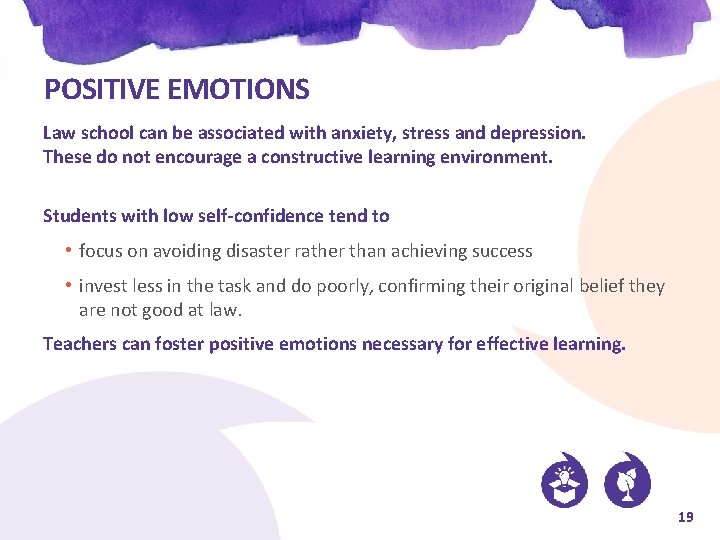 POSITIVE EMOTIONS Law school can be associated with anxiety, stress and depression. These do