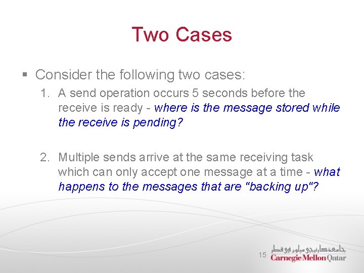 Two Cases § Consider the following two cases: 1. A send operation occurs 5