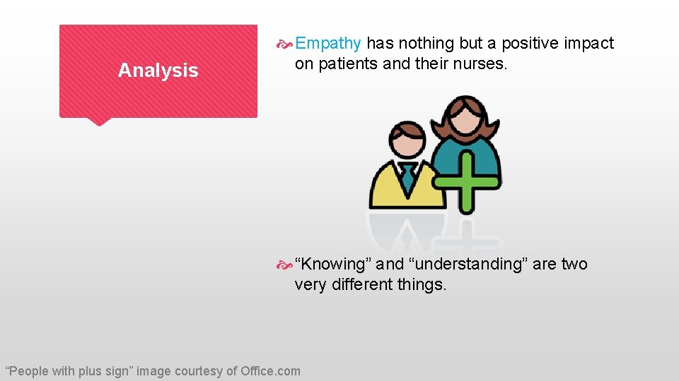 Analysis Empathy has nothing but a positive impact on patients and their nurses. “Knowing”