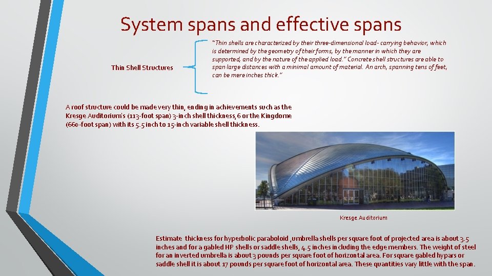 System spans and effective spans Thin Shell Structures “Thin shells are characterized by their