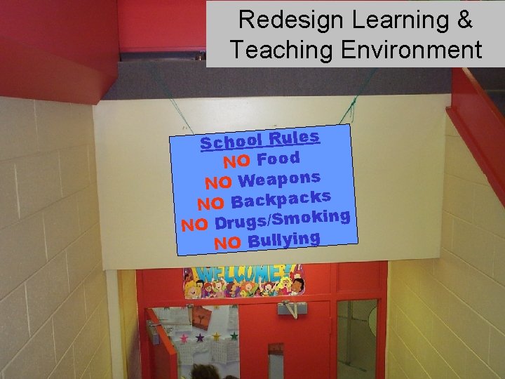 Redesign Learning & Teaching Environment School Rules NO Food NO Weapons s NO Backpack