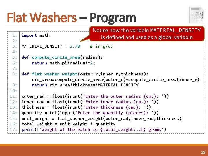 Flat Washers – Program 1: 2: 3: 4: 5: 6: 7: 8: import math Flat Washers – Program 1: 2: 3: 4: 5: 6: 7: 8: import math