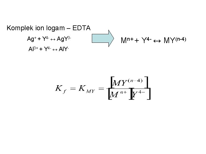 Komplek ion logam – EDTA Ag+ + Y 4 - ↔ Ag. Y 3