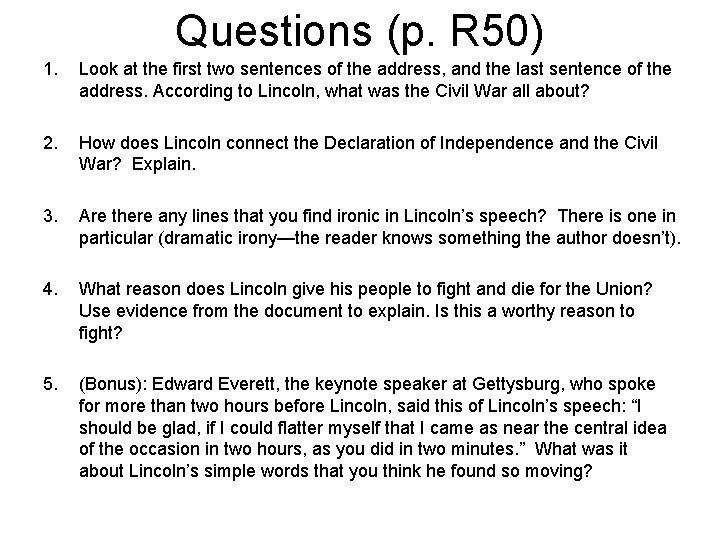 Questions (p. R 50) 1. Look at the first two sentences of the address,