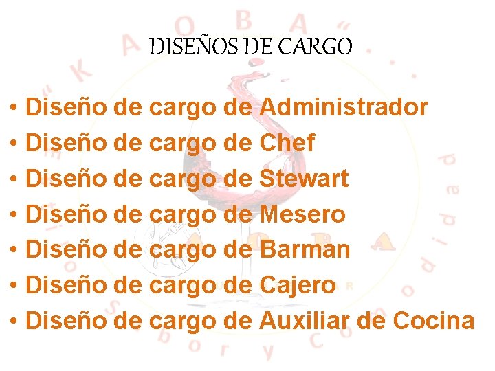 DISEÑOS DE CARGO • Diseño de cargo de Administrador • Diseño de cargo de