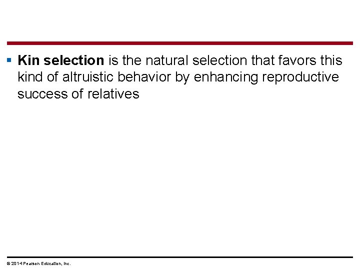 § Kin selection is the natural selection that favors this kind of altruistic behavior