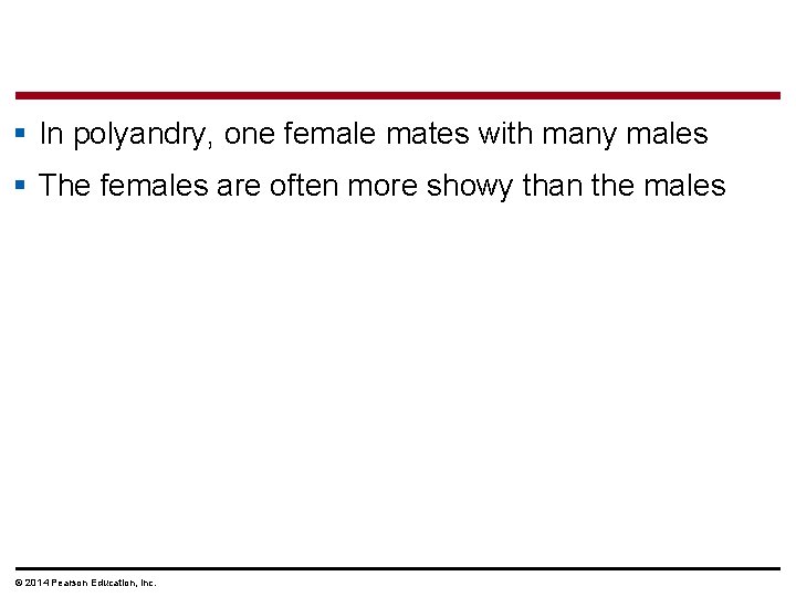 § In polyandry, one female mates with many males § The females are often