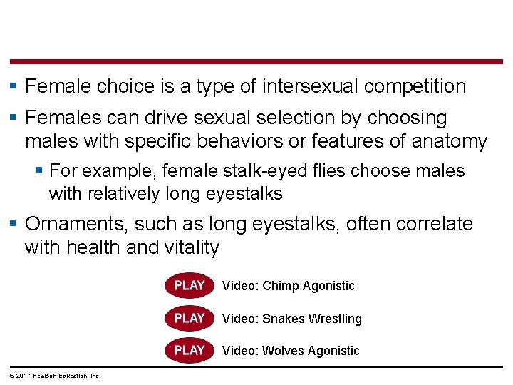 § Female choice is a type of intersexual competition § Females can drive sexual