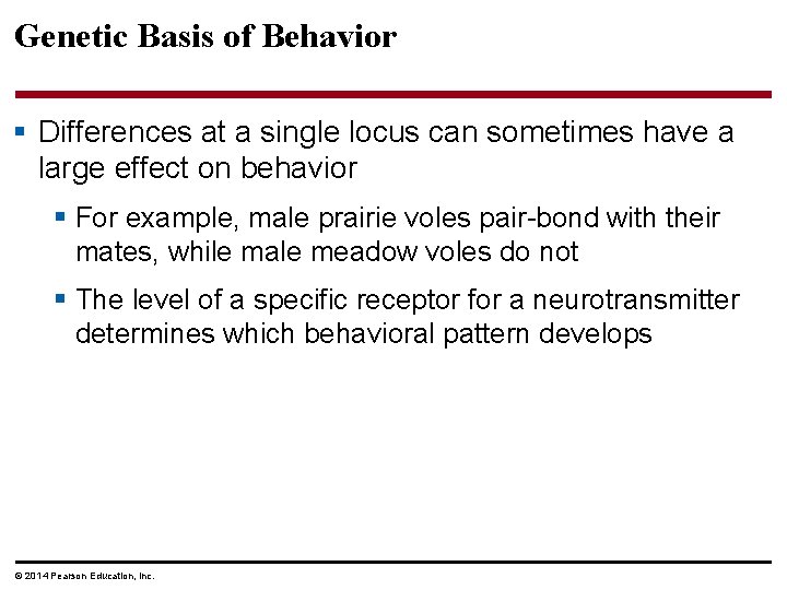 Genetic Basis of Behavior § Differences at a single locus can sometimes have a