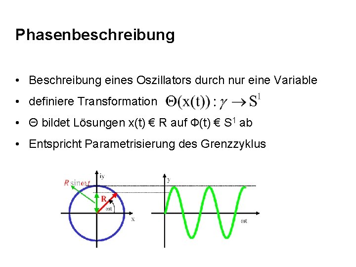 Phasenbeschreibung • Beschreibung eines Oszillators durch nur eine Variable • definiere Transformation • Θ