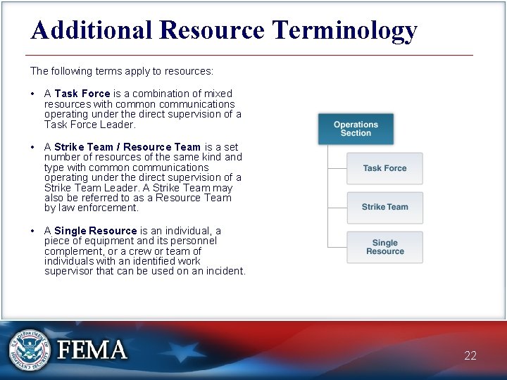 Additional Resource Terminology The following terms apply to resources: • A Task Force is