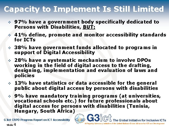 Capacity to Implement Is Still Limited v 97% have a government body specifically dedicated