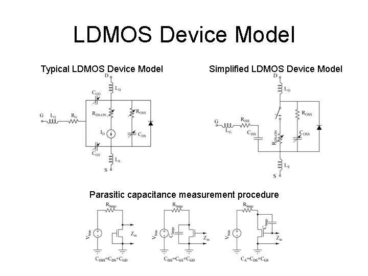 LDMOS Device Model Typical LDMOS Device Model Simplified LDMOS Device Model Parasitic capacitance measurement
