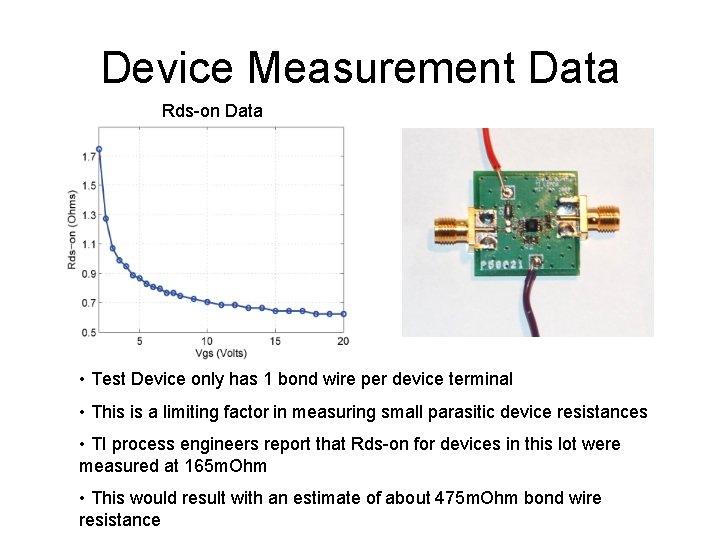 Device Measurement Data Rds-on Data • Test Device only has 1 bond wire per