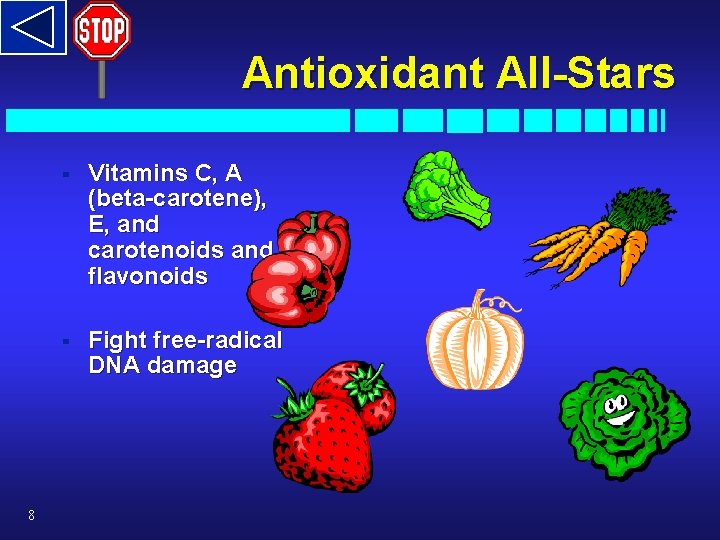 Antioxidant All-Stars 8 § Vitamins C, A (beta-carotene), E, and carotenoids and flavonoids §