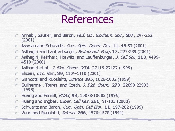 References Annabi, Gautier, and Baron, Fed. Eur. Biochem. Soc. , 507, 247 -252 (2001)