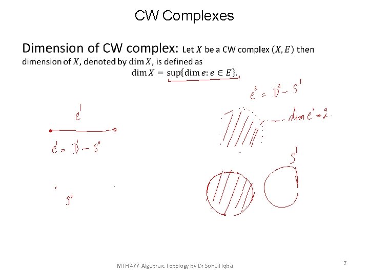 CW Complexes • MTH 477 -Algebraic Topology by Dr Sohail Iqbal 7 