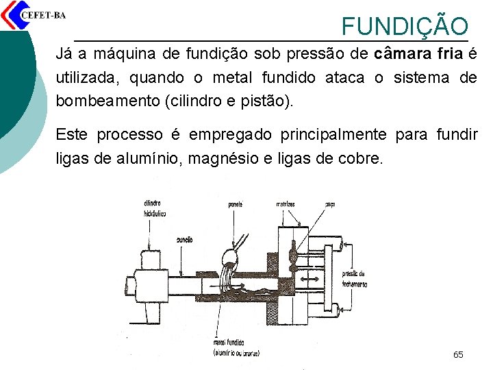 FUNDIÇÃO Já a máquina de fundição sob pressão de câmara fria é utilizada, quando