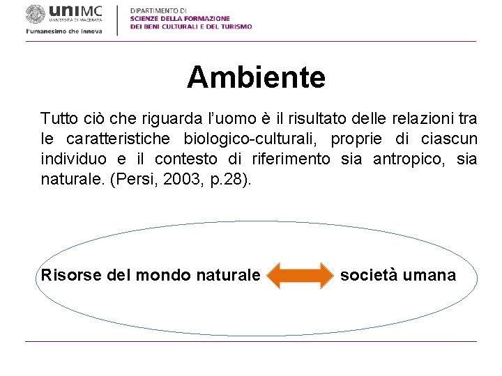 Ambiente Tutto ciò che riguarda l’uomo è il risultato delle relazioni tra le caratteristiche