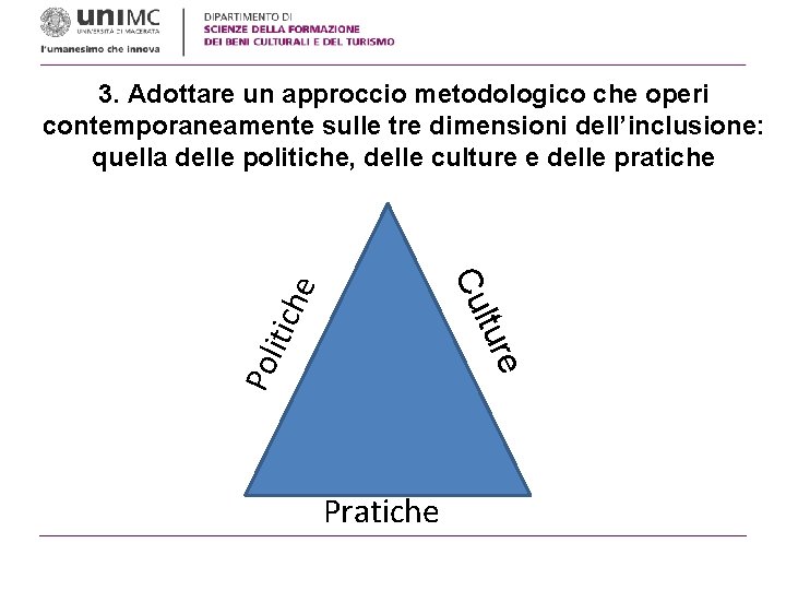 3. Adottare un approccio metodologico che operi contemporaneamente sulle tre dimensioni dell’inclusione: quella delle