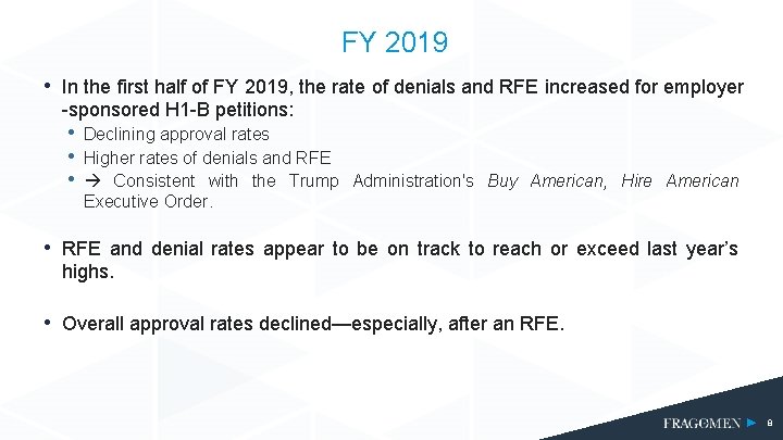 FY 2019 • In the first half of FY 2019, the rate of denials